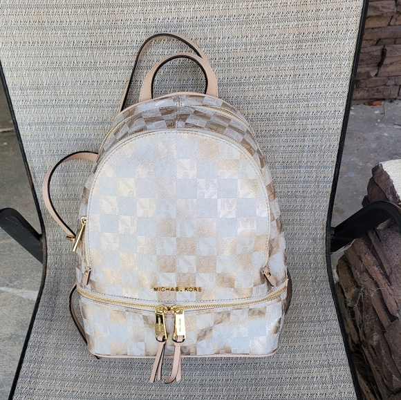 Michael Kors Beige and Gold Backpack - Picture 10 of 16